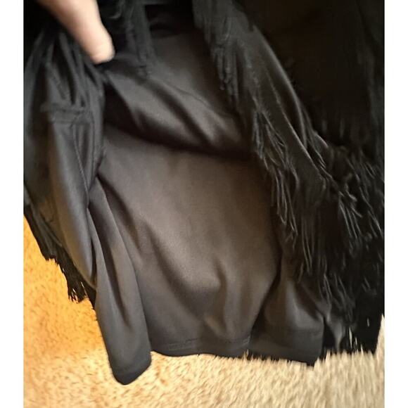 Aidan By Aidan Mattox Black Chiffon & Fringe Sexy Mini Dress Sz 6 Mob Wife Goth - Picture 12 of 16